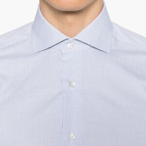 Pronto Uomo Blue Dress Shirt Classic Non Iron Sz 17 36/37 Tall